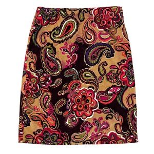 Susan Bristol Pencil Skirt Size 8 Tan Paisley‎ Floral Cotton Stretch Knee Length